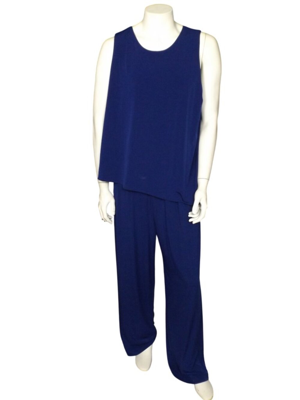 CHICO'S Jumpsuit, 3/XL, Blue, Long pants, Flowy Top, Sleeveless, Keyhole, Loose